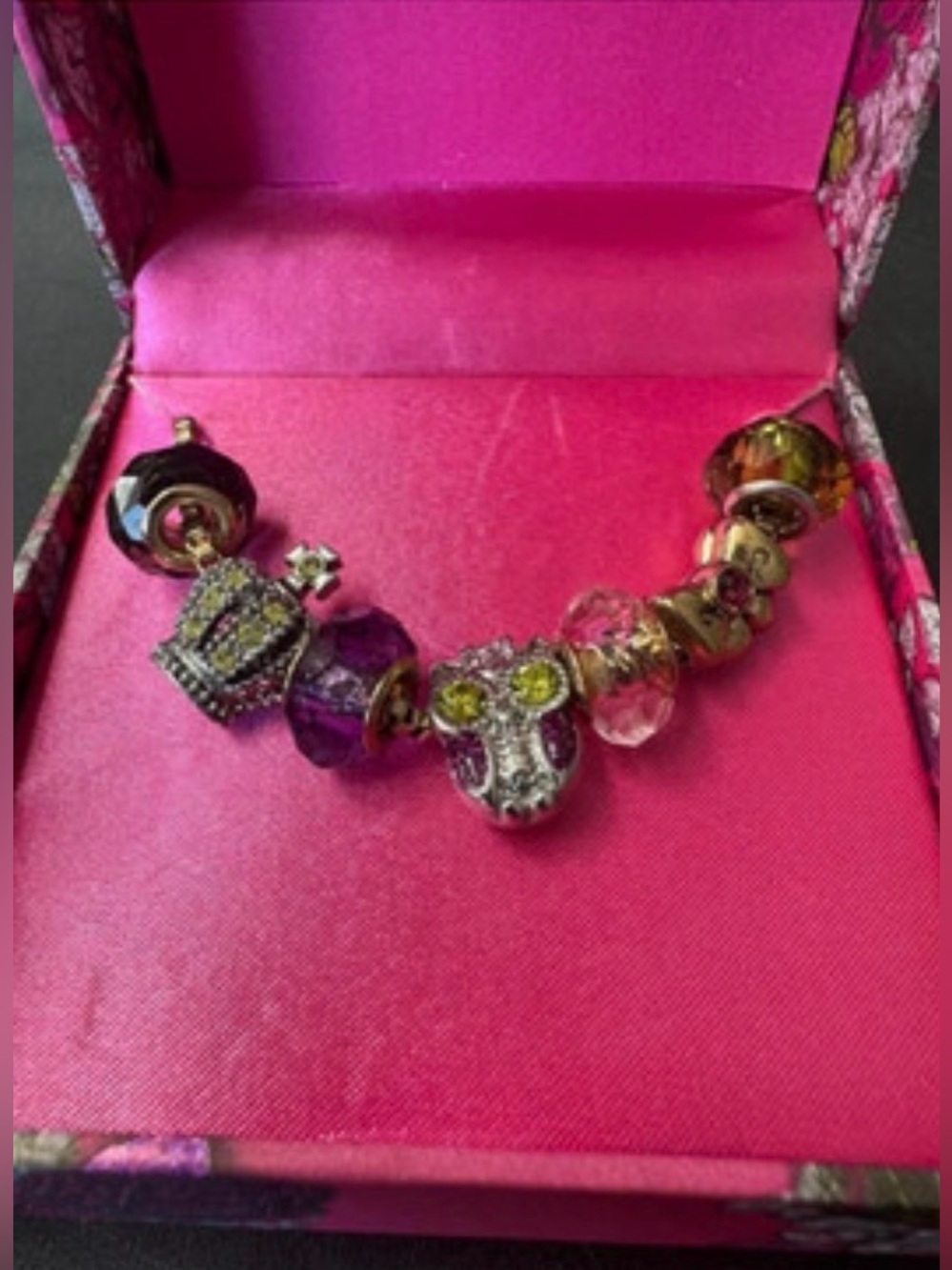 BETSEY JOHNSON Vintage Y2K Royal Tea Collection Owl Sliding Bead Necklace NWT